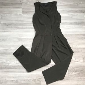 J Crew Green V Neck Sleeveless Pleated Jumpsuit